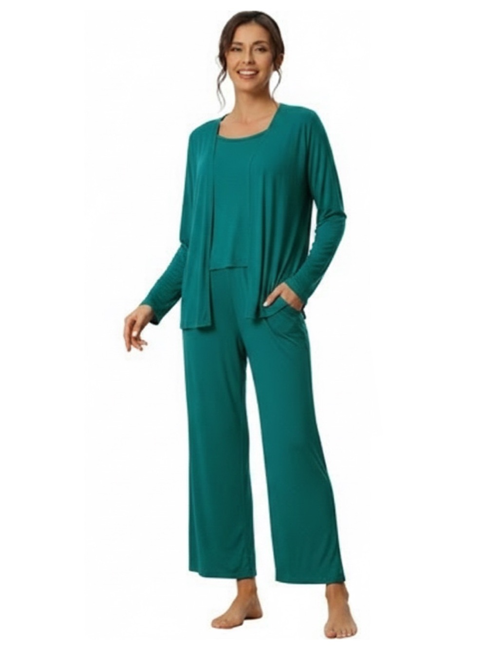 Teal Lounge Set - 3-Piece Cozy Cardigan, Tank & Pants • NWT - Picture 1 of 3
